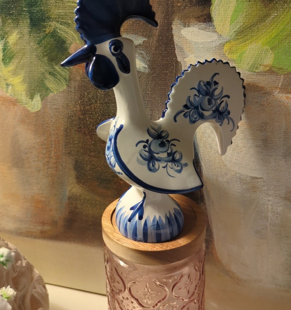 Portugal 79 Vintage Blue and White Ceramic Rooster Figurine - Picture 2 of 9